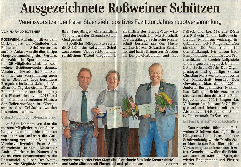 DAZ Bericht Versammlung und Königsschießen 2016